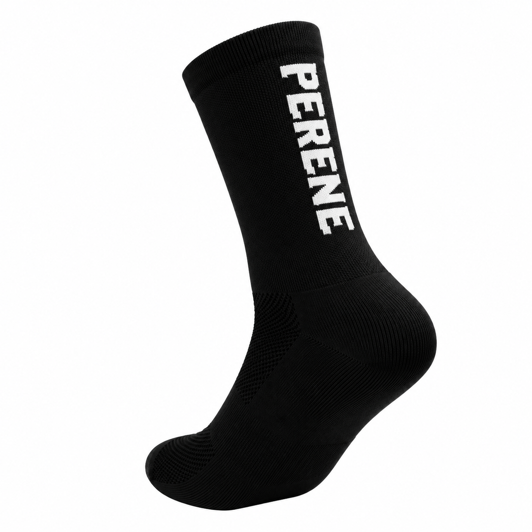 PERENE Performance Cycling Socks [Black with White Logo]