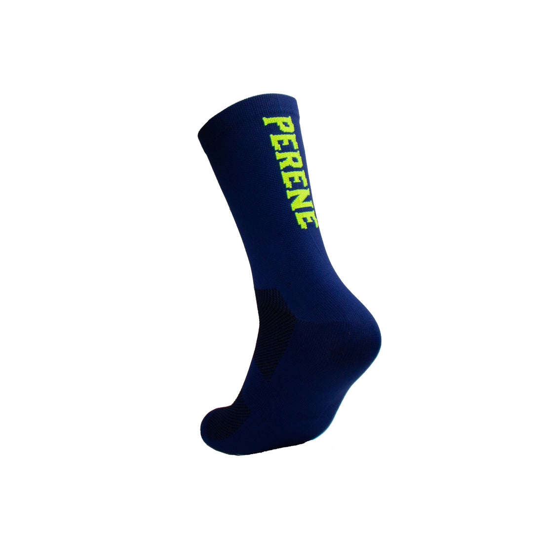 PERENE Performance Cycling Socks [Navy with Green Logo]
